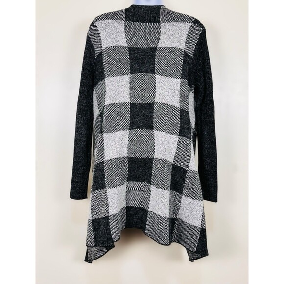 Sacred Threads Black OS Buffalo Plaid Open Draped Knit Cardigan Scandi Nordic - Picture 3 of 7